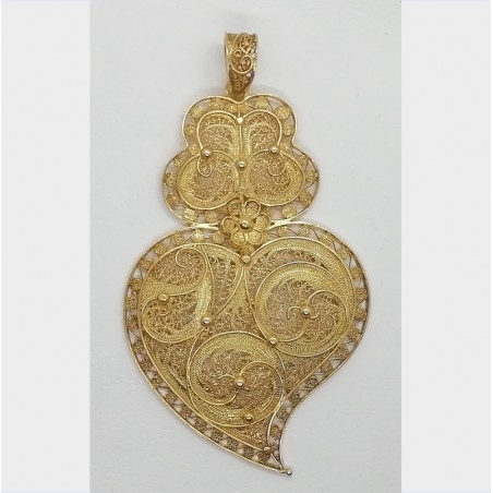 Medalha Prata dourada 925 - coração filigrana